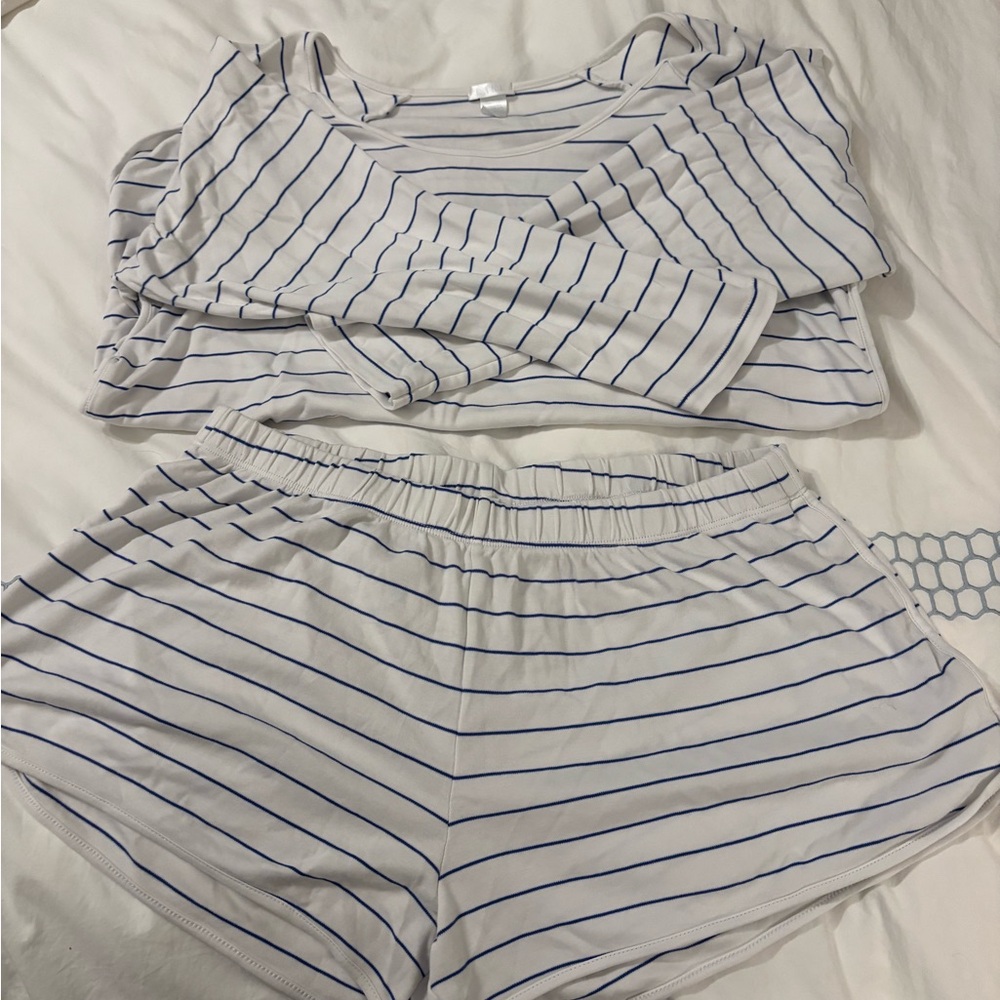 Striped Blue and White Pajama Set